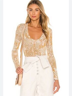 Free People x Revolve Gotcha Bodysuit in Maize Snake Print Medium